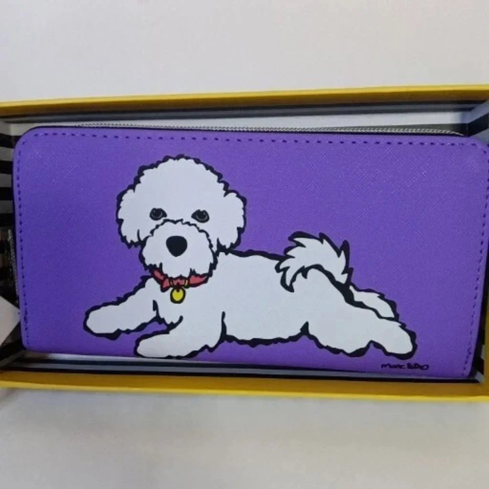 New Marc Tetro White Bichon Frise Dog Womens Zip Wallet Card Holder In Gift Box